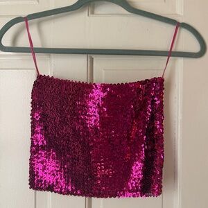 Fuchsia Sequin Crop Top